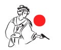 Japanese man and bird on a white background. Sketch. Vector Royalty Free Stock Photo